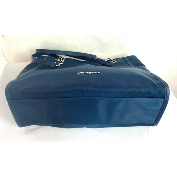 Karl Lagerfeld Paris Large Navy Blue Nylon Tote Chain Handles Shoulder Bag - Picture 9 of 12